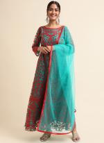 Net Green Traditional Wear Zari Work Straight Suit